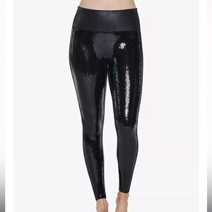 Spanx Sequined Faux Leather Leggings Black Size Medium